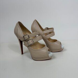 NWT Christian Louboutin beige leather red sole platform heels